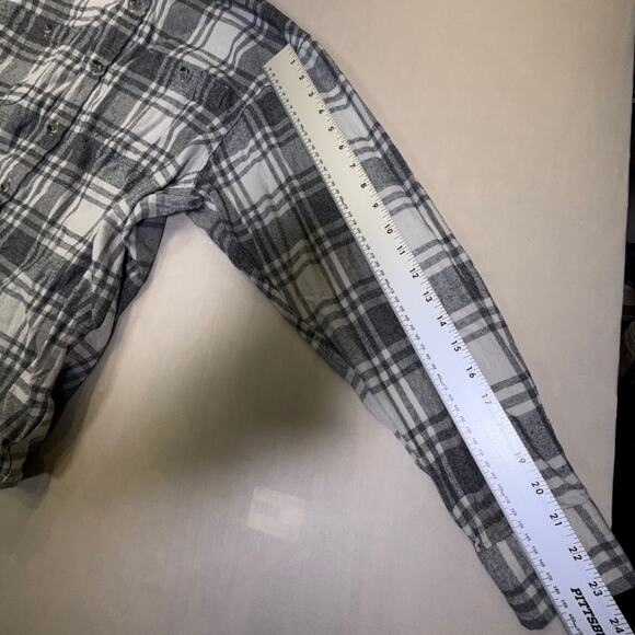 RED HEAD mens gray white plaid flannel button down long sleeve casual work shirt - Picture 11 of 16